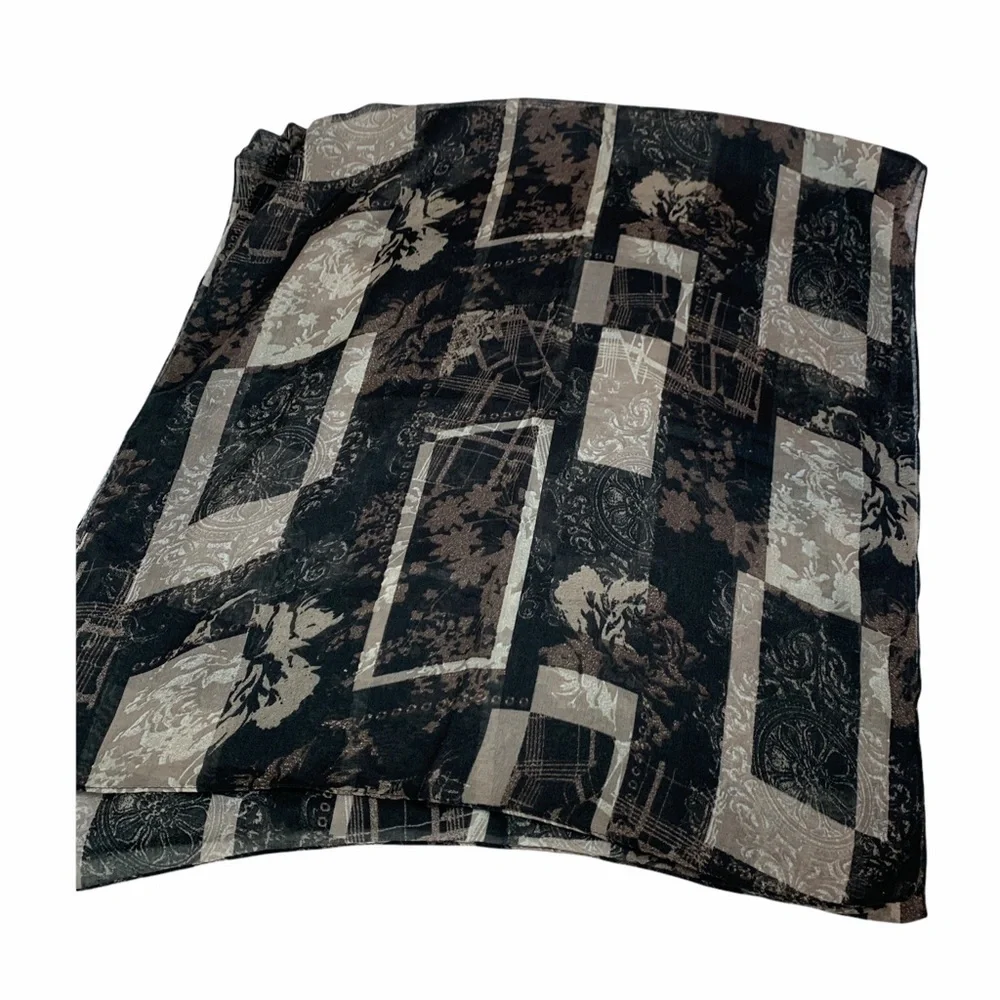 Lightweight🌺 Taupe Scarf Rectangular Geometric Pattern - Picture 4 of 5